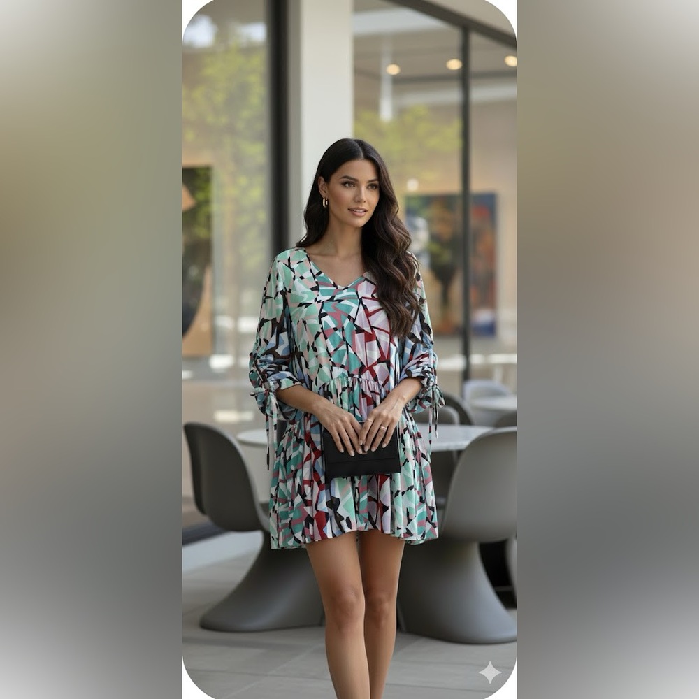 EUC Chloe Oliver Pinnacle Print
Multicolor Mini Dress size medium Anthropologie